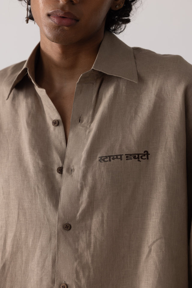 Oversized Linen Shirt in Khaki