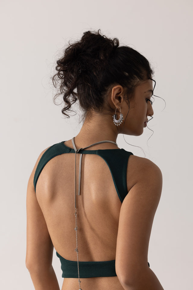 Ribbed Backless Tank In Green