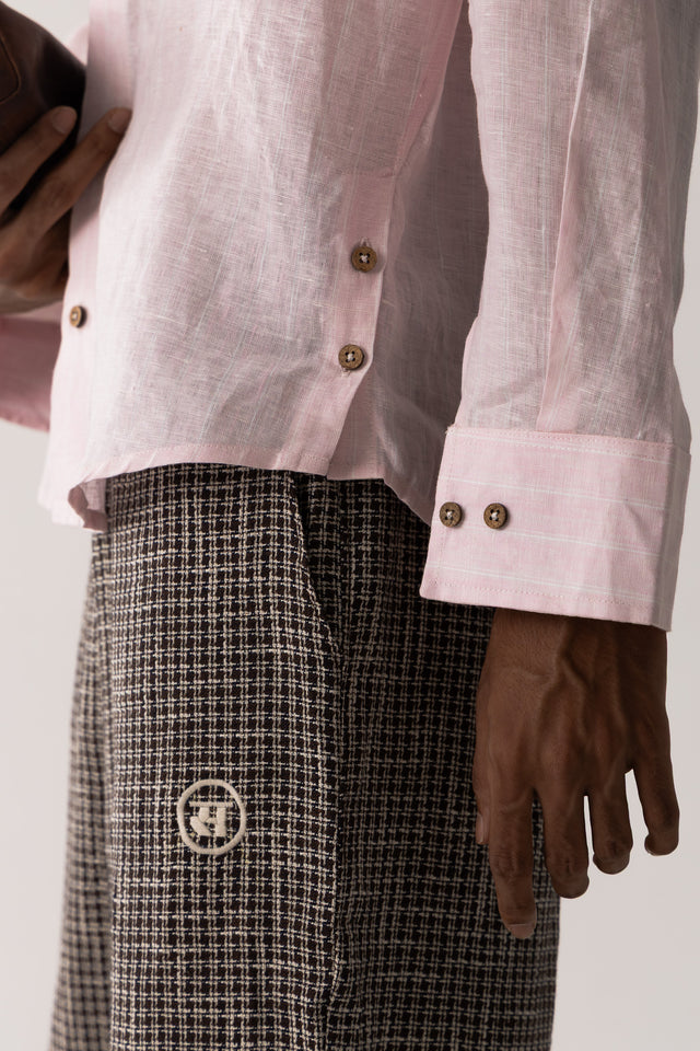 Oversized Linen Shirt in Pink Pinstripes
