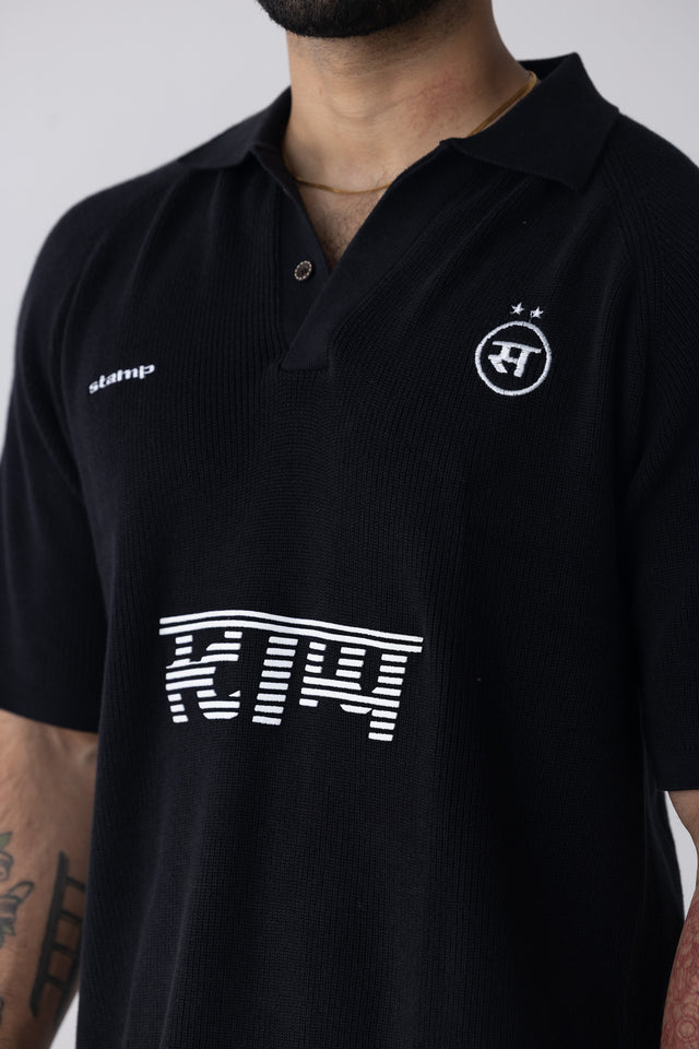 Tuck-Knit Racing Polo in Black
