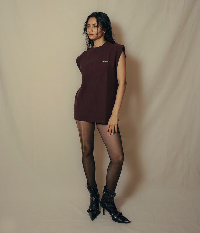 Knitted Cord Vest in Maroon