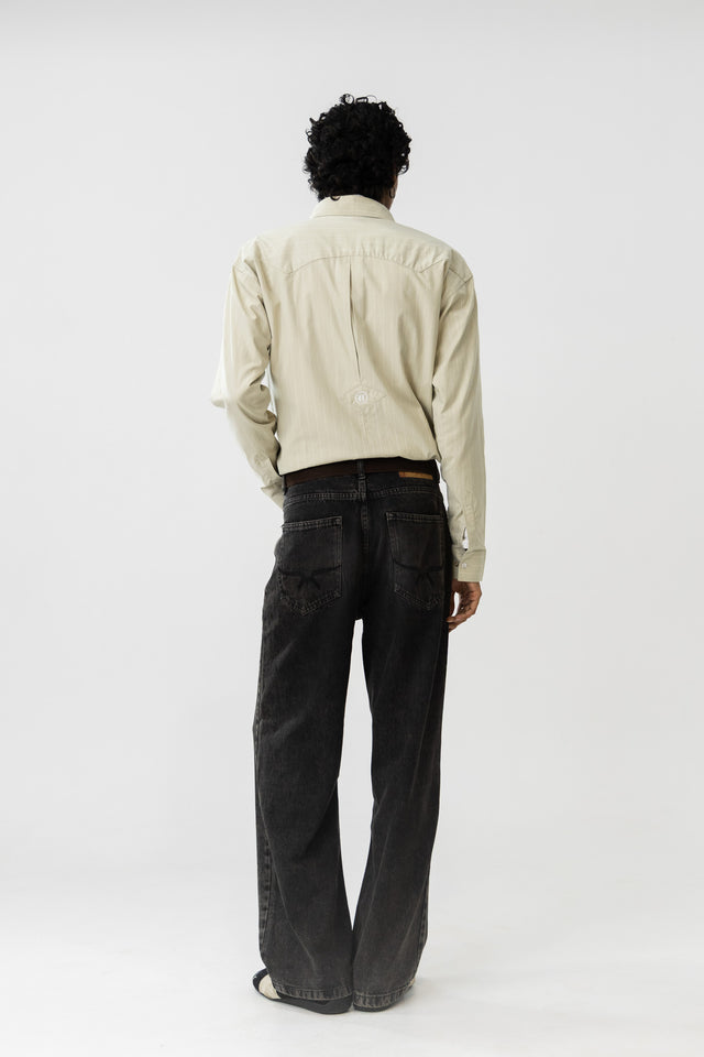 Two Tone Fabric Pinstripe Shirt in Pista