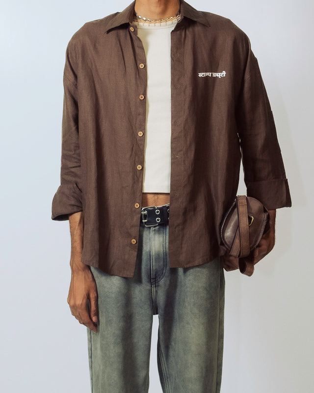 Oversized Linen Shirt in Brown