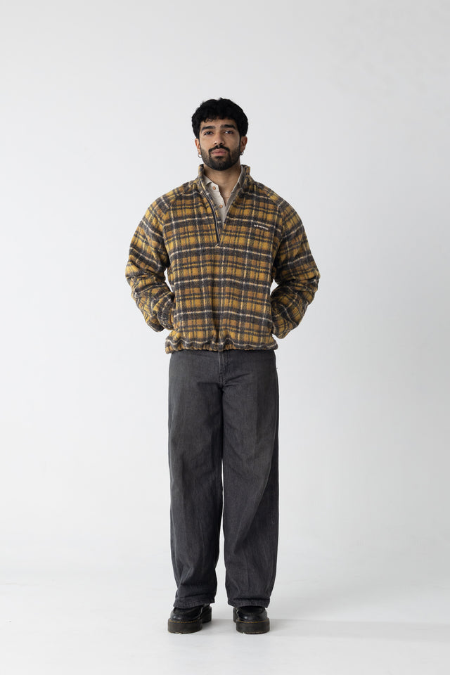 Rust Yellow Overcheck Quarter-Zip