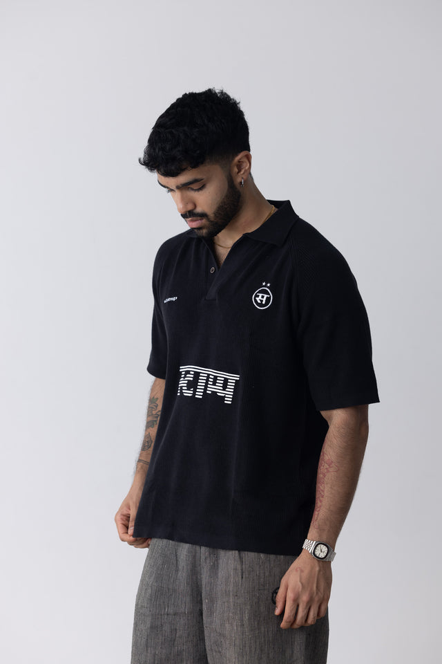 Tuck-Knit Racing Polo in Black