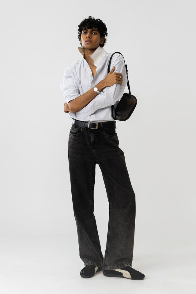 Two Tone Fabric Pinstripe Shirt in Chalk