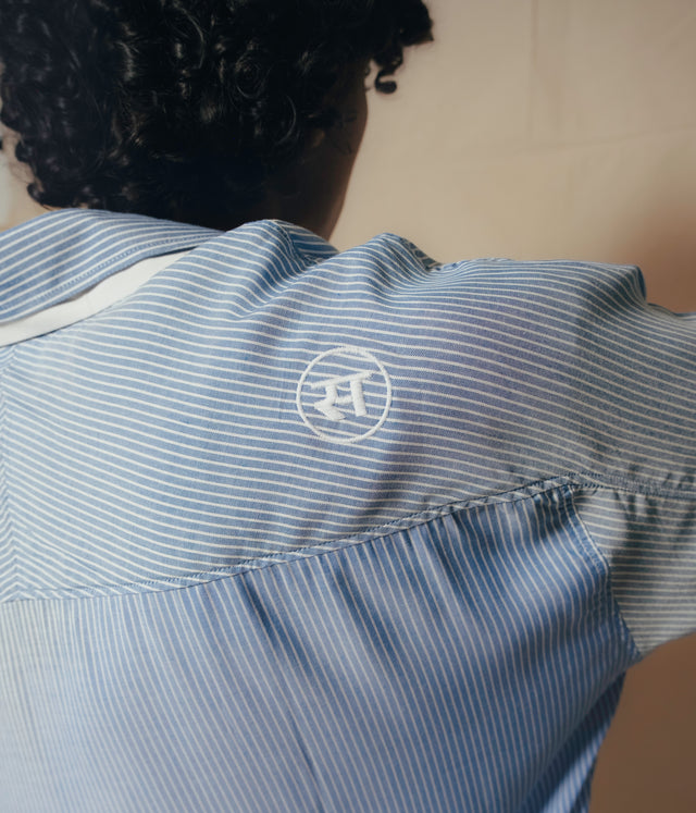 Double Collared Shirt in Blue Pinstripes