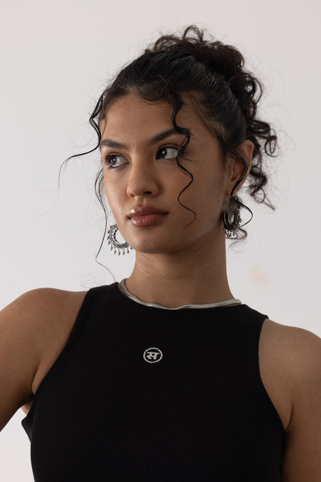 Ribbed Backless Tank in Black