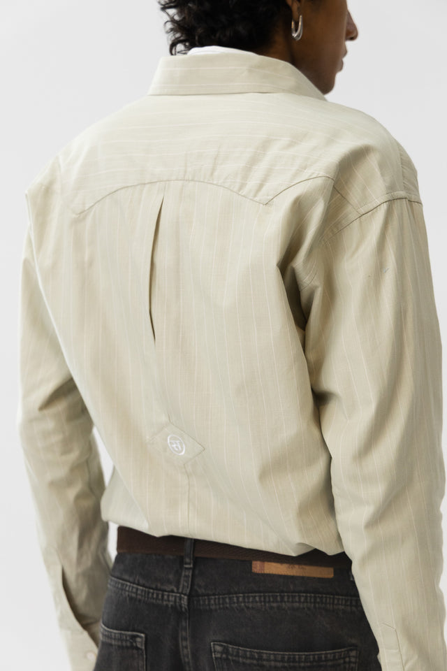 Two Tone Fabric Pinstripe Shirt in Pista