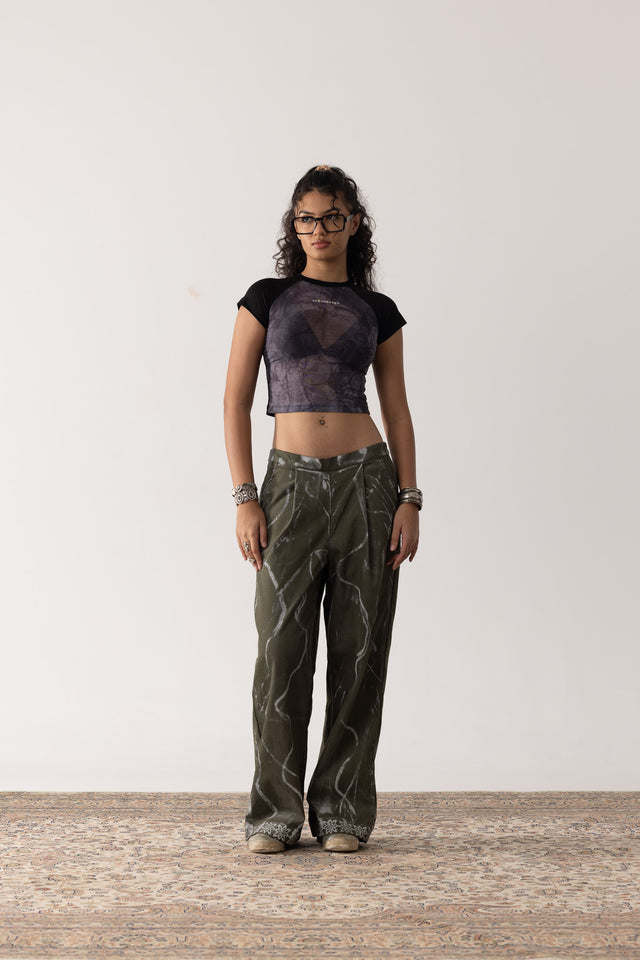 Block Printed Painter's Pants in Olive