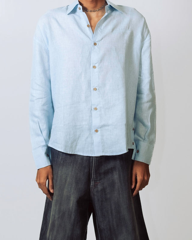 Oversized Linen Shirt in Baby Blue
