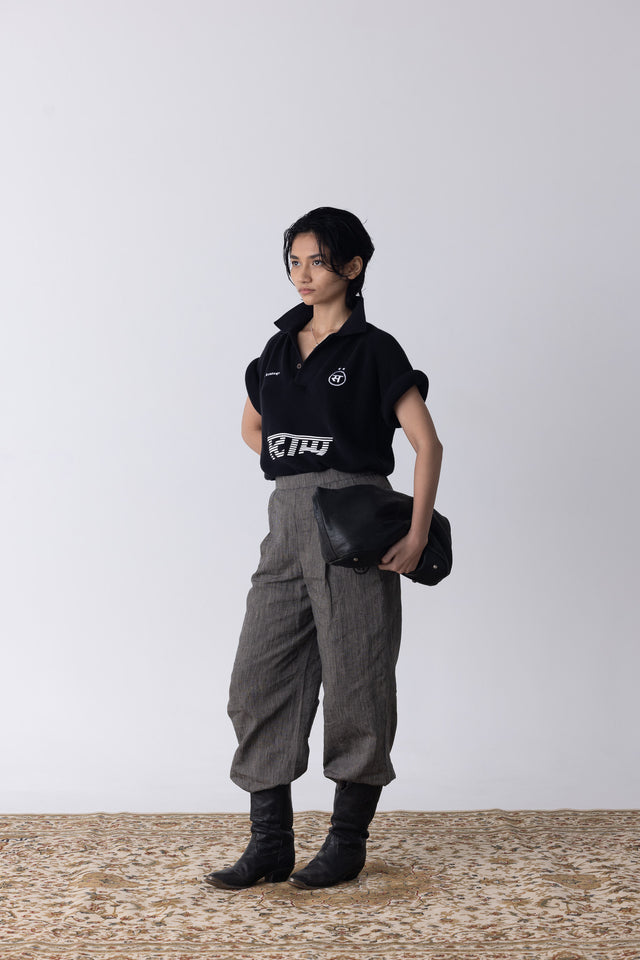 Tuck-Knit Racing Polo in Black