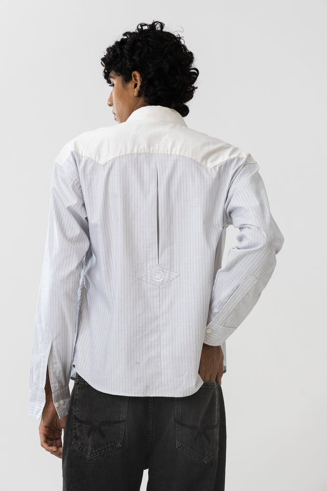 Two Tone Fabric Pinstripe Shirt in Chalk
