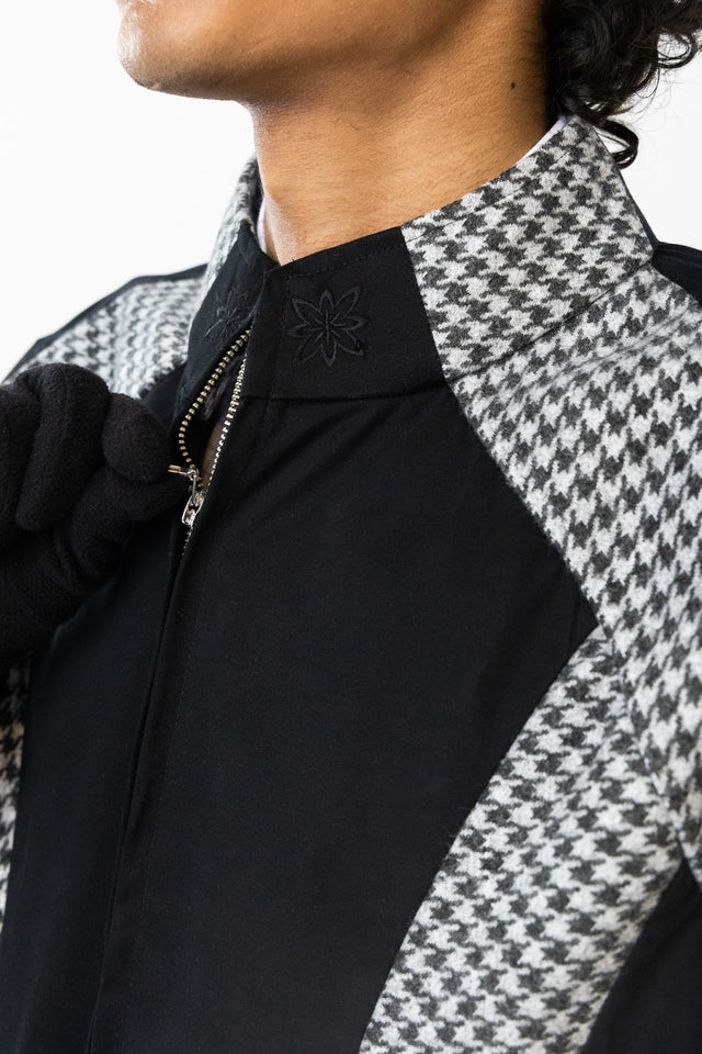 Panelled Raglan Jacket In Black Houndstooth