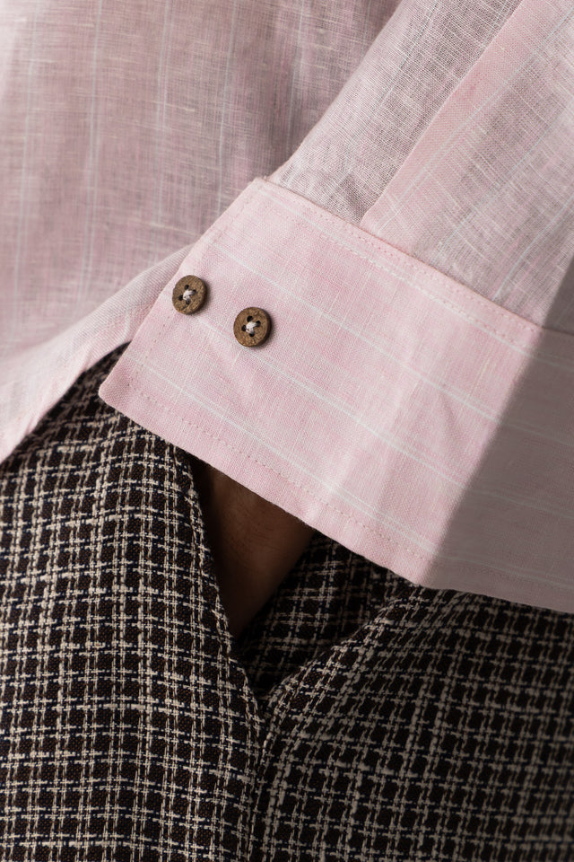 Oversized Linen Shirt in Pink Pinstripes