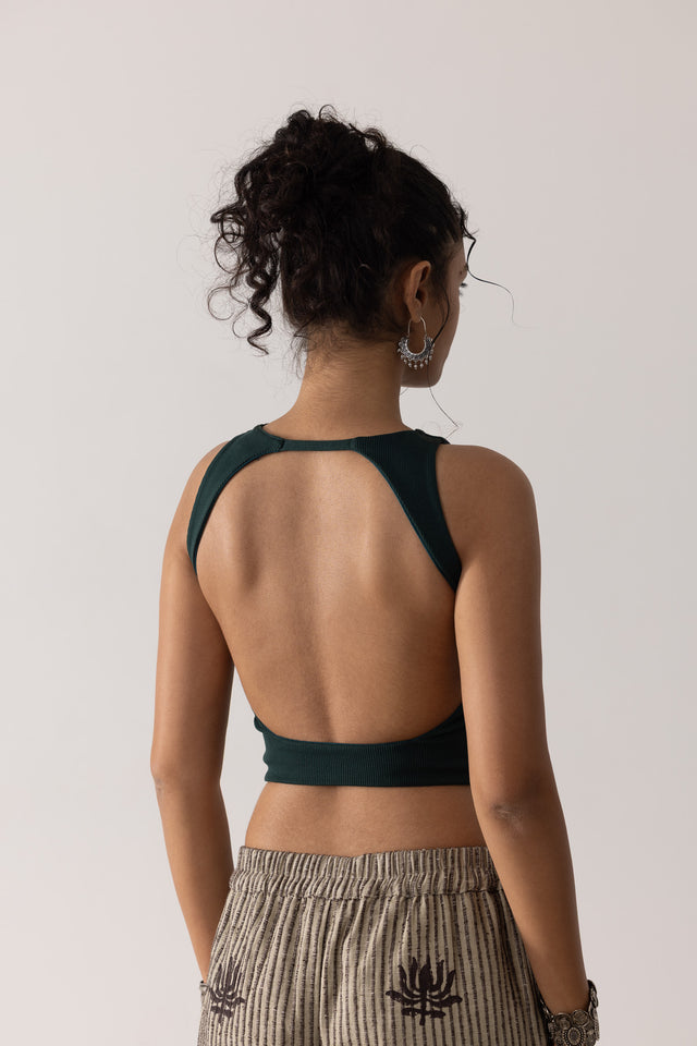 Ribbed Backless Tank In Green