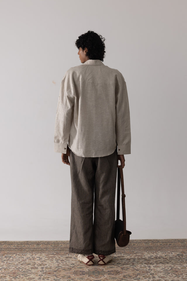 Oversized Linen Shirt in Beige