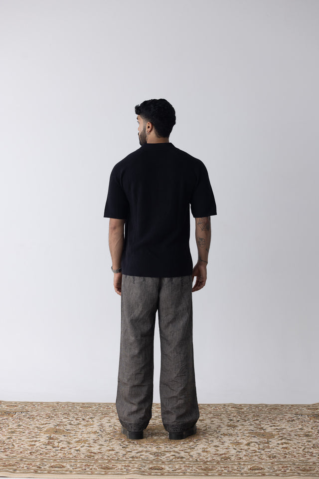 Tuck-Knit Racing Polo in Black