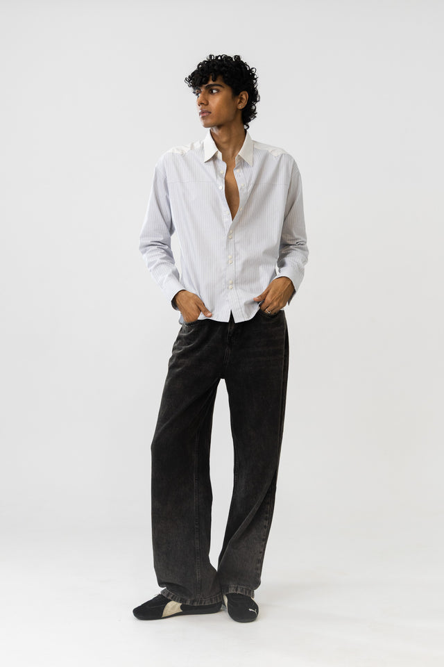 Two Tone Fabric Pinstripe Shirt in Chalk