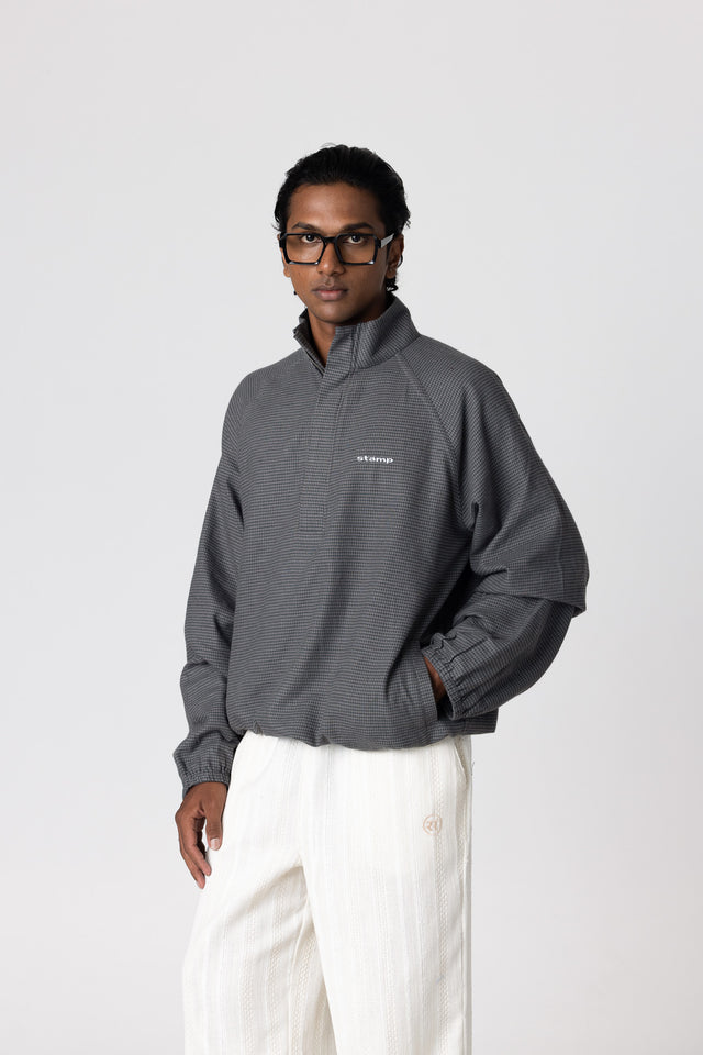 Teal Grey Houndstooth Quarter-Zip