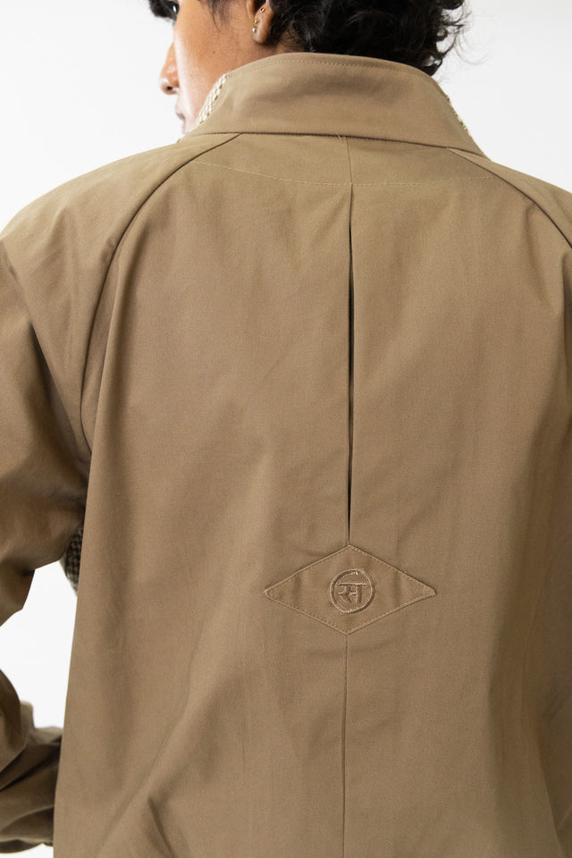 Panelled Raglan Jacket in Khaki Houndstooth