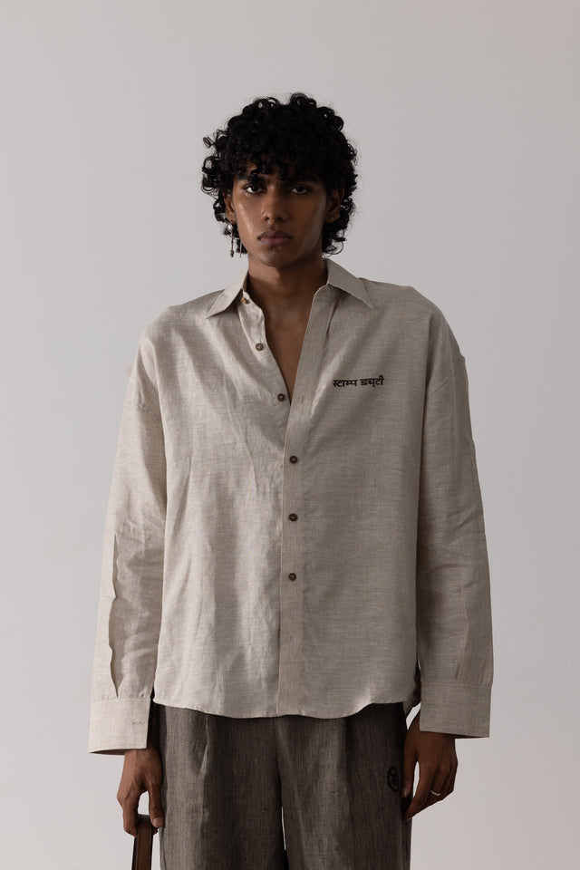 Oversized Linen Shirt in Beige
