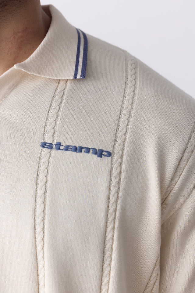 Cable-Knit Test Polo in Cream