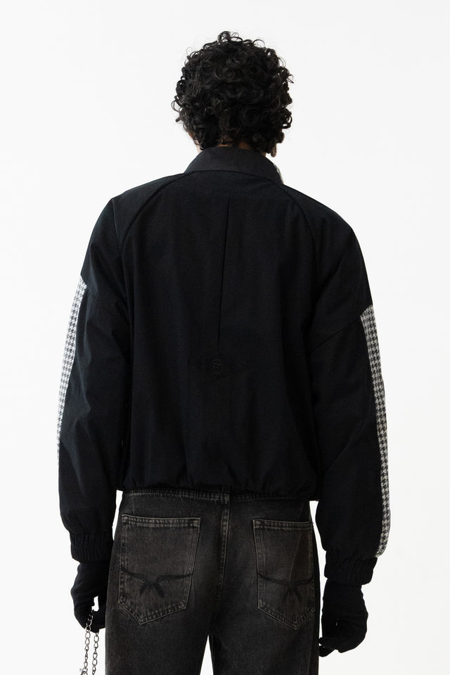 Panelled Raglan Jacket In Black Houndstooth