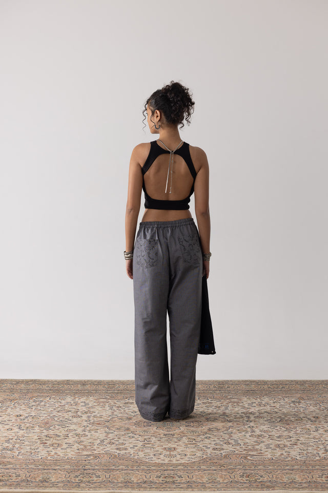 Ribbed Backless Tank in Black