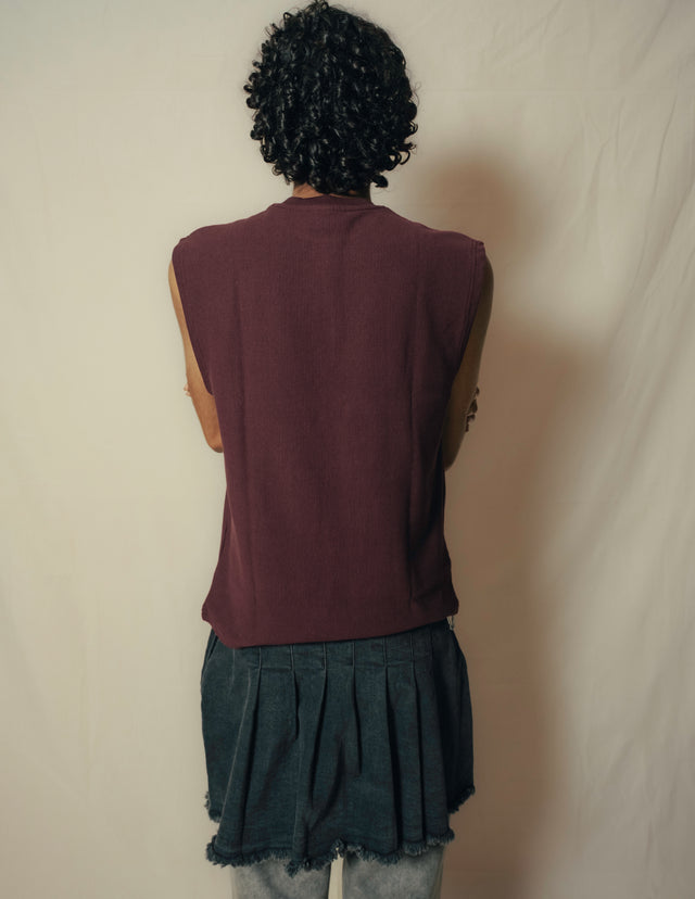 Knitted Cord Vest in Maroon