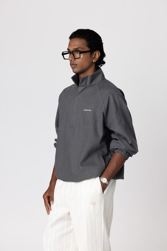 Teal Grey Houndstooth Quarter-Zip
