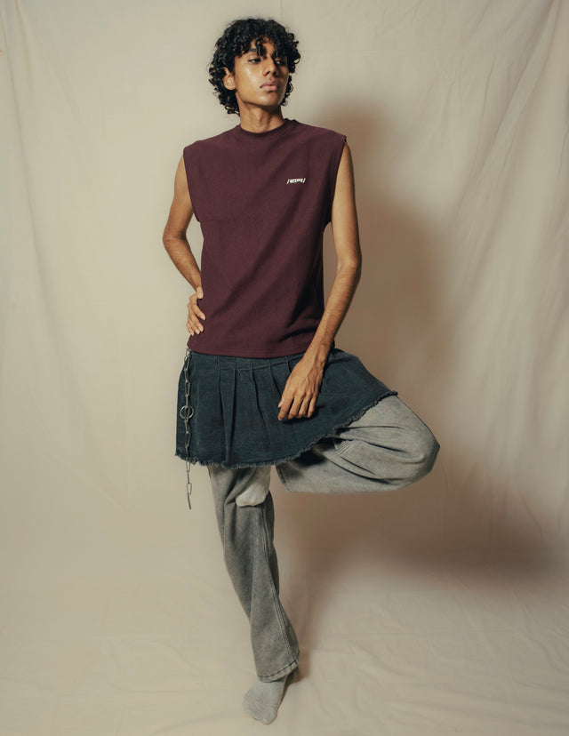 Knitted Cord Vest in Maroon