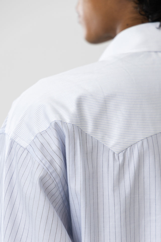 Two Tone Fabric Pinstripe Shirt in Sky Blue