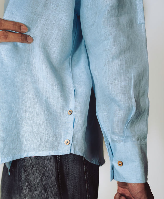 Oversized Linen Shirt in Baby Blue