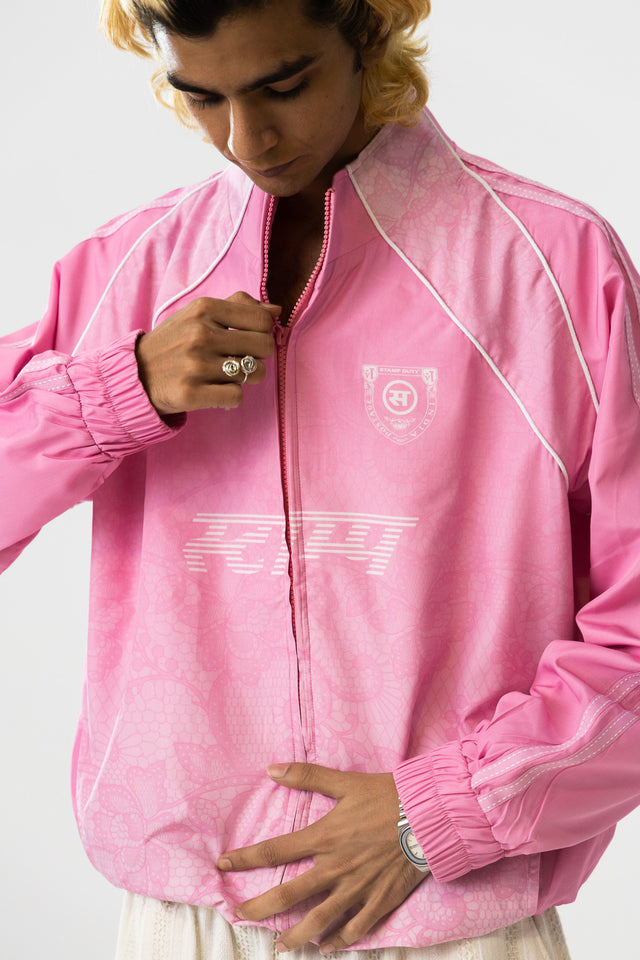 Lace Track Jacket in Pink