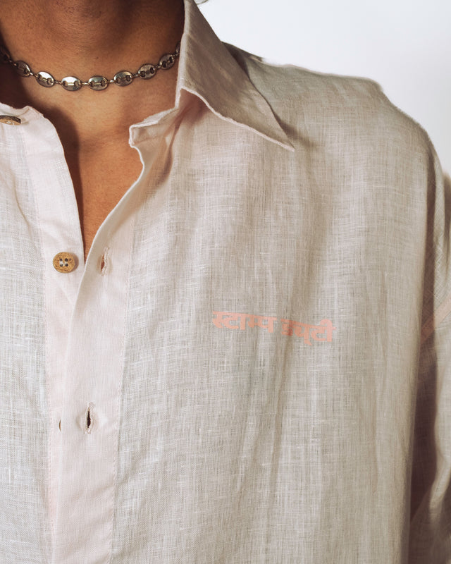 Oversized Linen Shirt in Baby Pink