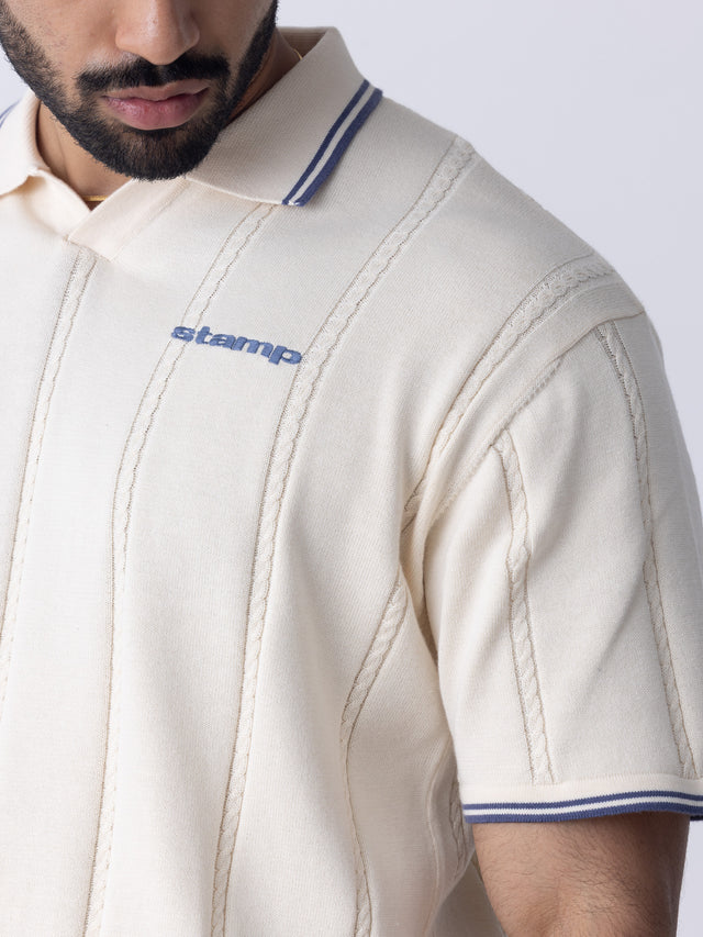 Cable-Knit Test Polo in Cream