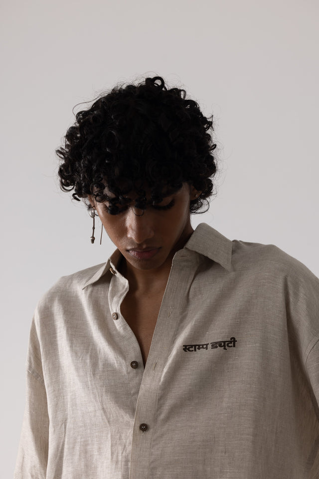 Oversized Linen Shirt in Beige
