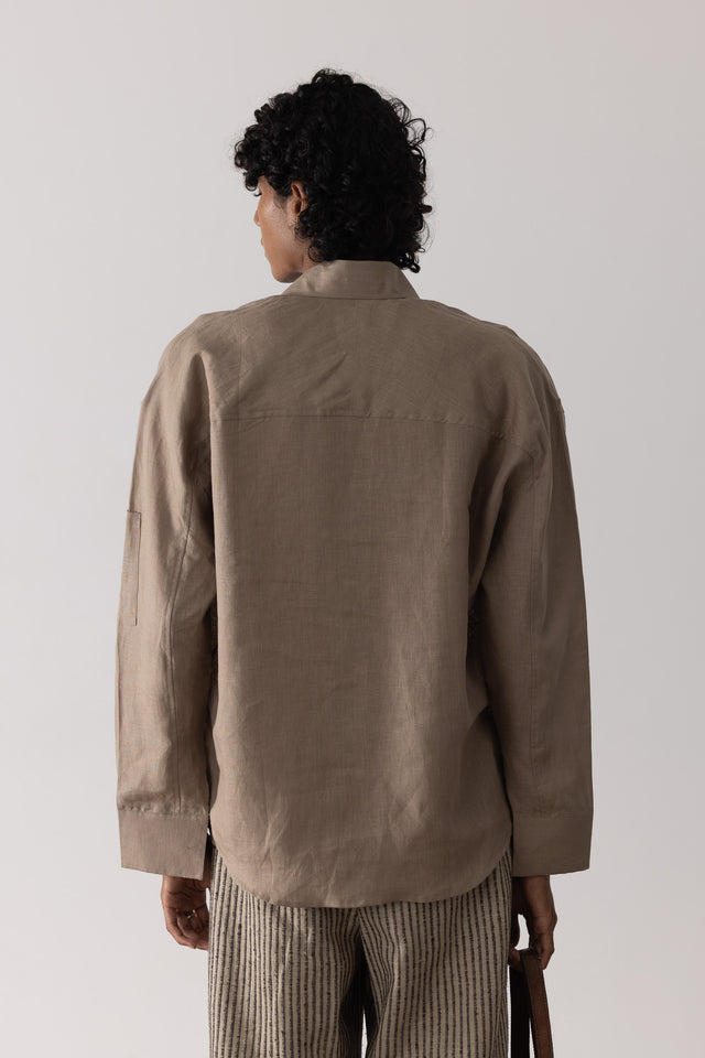 Oversized Linen Shirt in Khaki