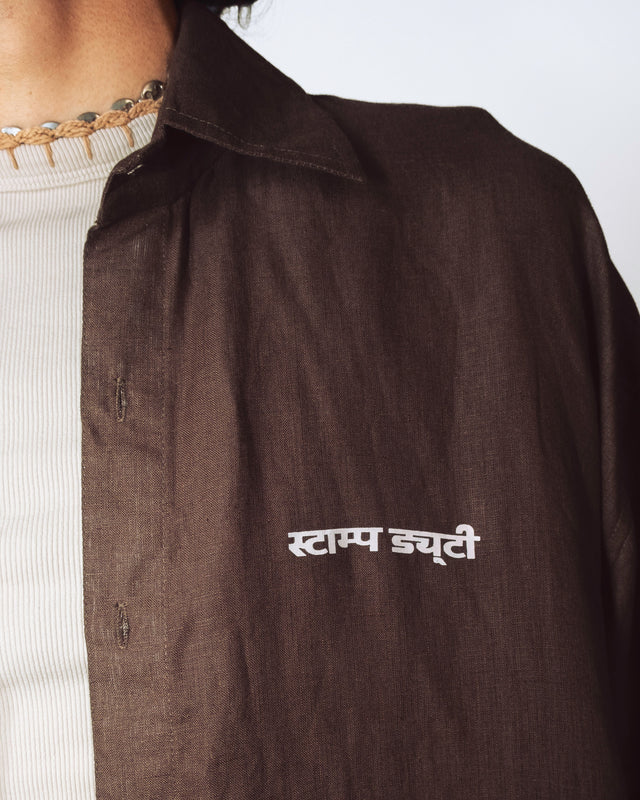 Oversized Linen Shirt in Brown