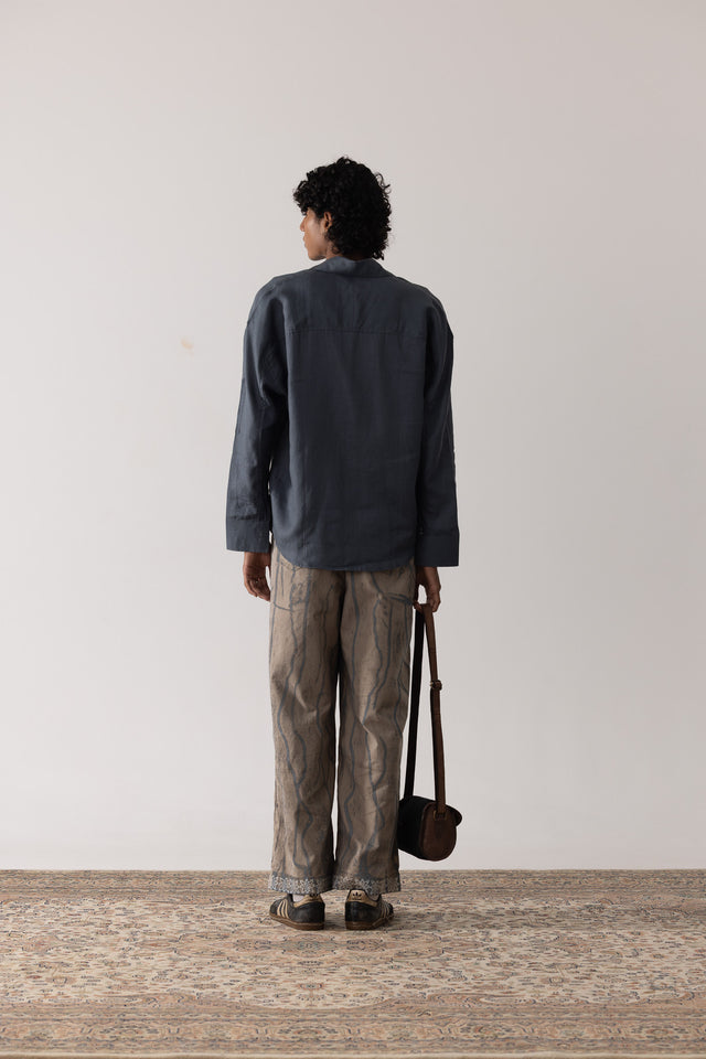 Oversized Linen Shirt in Stone Blue