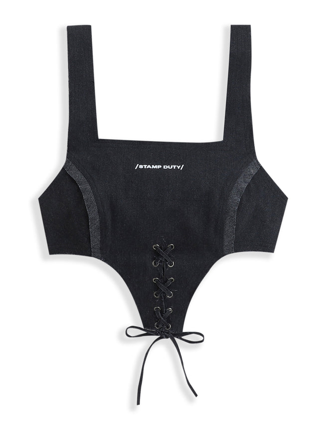 Brassière bouclée en denim noir