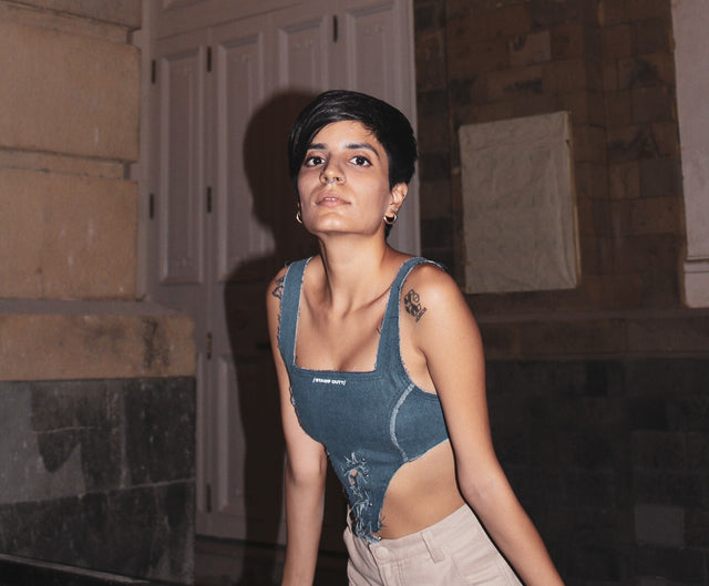 Looped Bralette In Denim