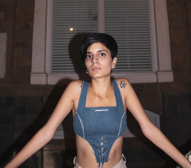 Looped Bralette In Denim