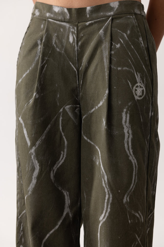 Block Printed Painter's Pants in Olive