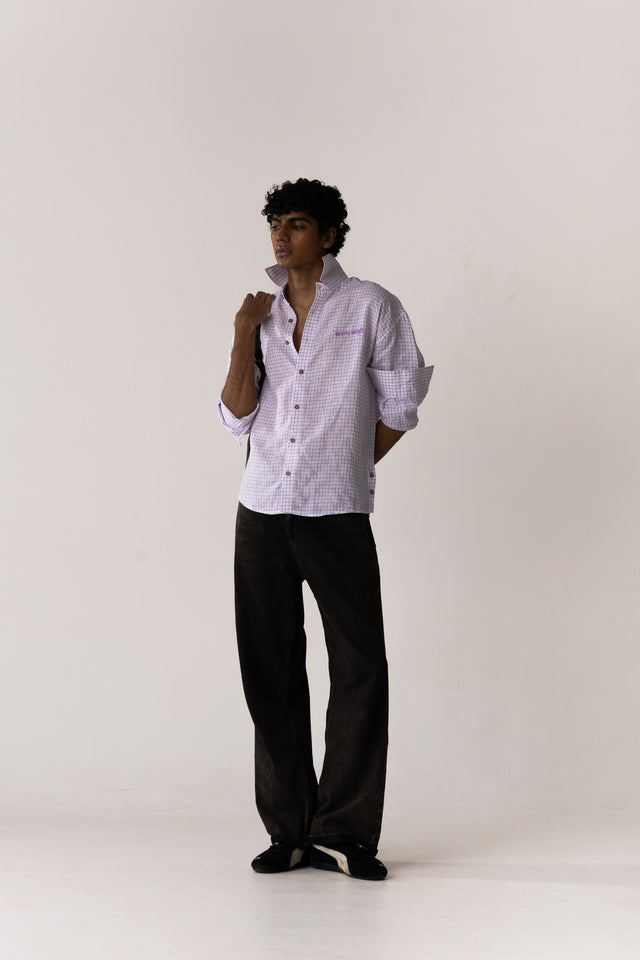 Oversized Linen Shirt in Chequered Purple