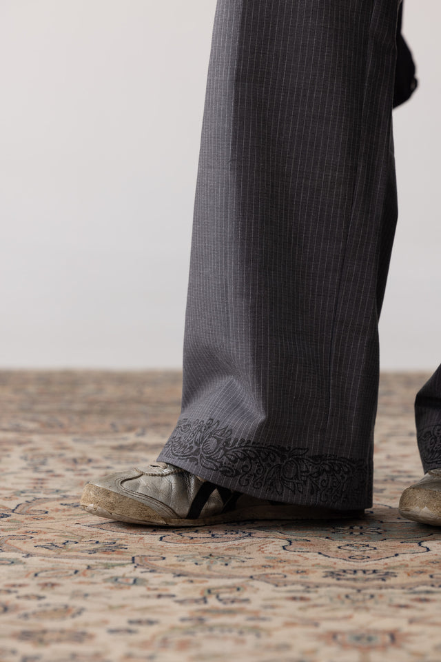 6 Of 6 Block Printed Pleated Pants in Grey Pinstripes