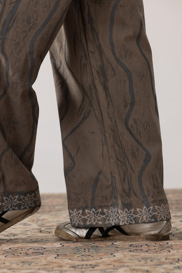 Block Printed Painter's Pants in Khaki