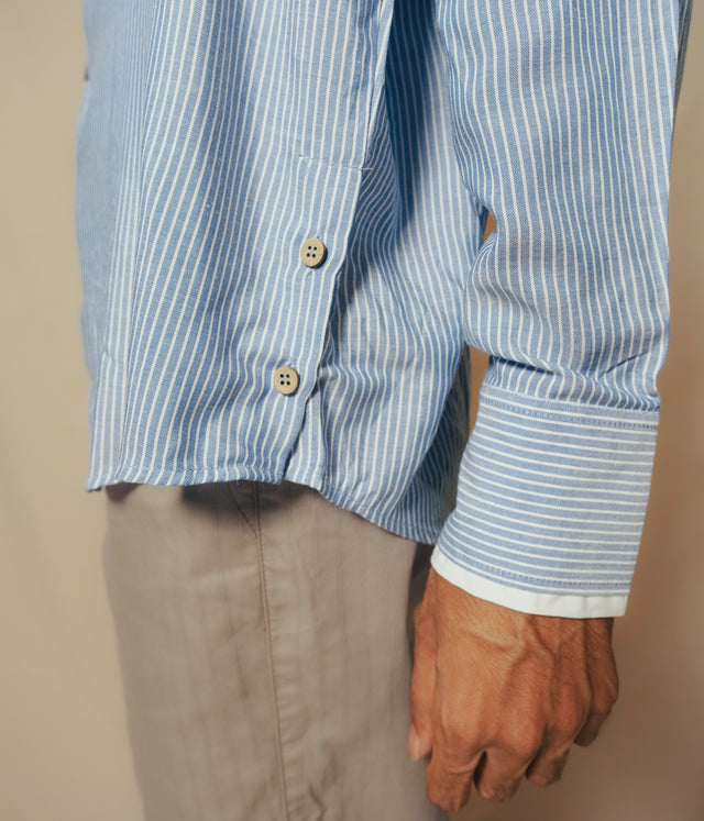 Double Collared Shirt in Blue Pinstripes