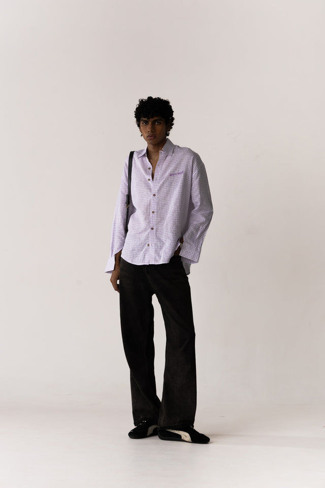 Oversized Linen Shirt in Chequered Purple